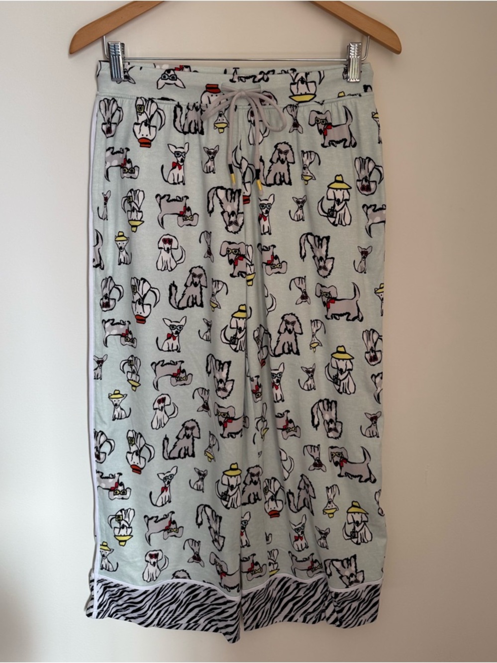 Cozy Cuddl Duds Mint Dog Print Pajama Pants with Zebra Trim Loungewear